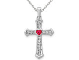 Natural Ruby 1/10 Carat (ctw) Cross Heart Pendant Necklace with Diamonds 1/5 Carat (ctw) in 14K White Gold